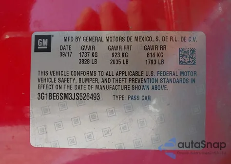 2018 Chevrolet Cruze Lt Auto from USA, damaged, VIN 3G1BE6SM3JS526493